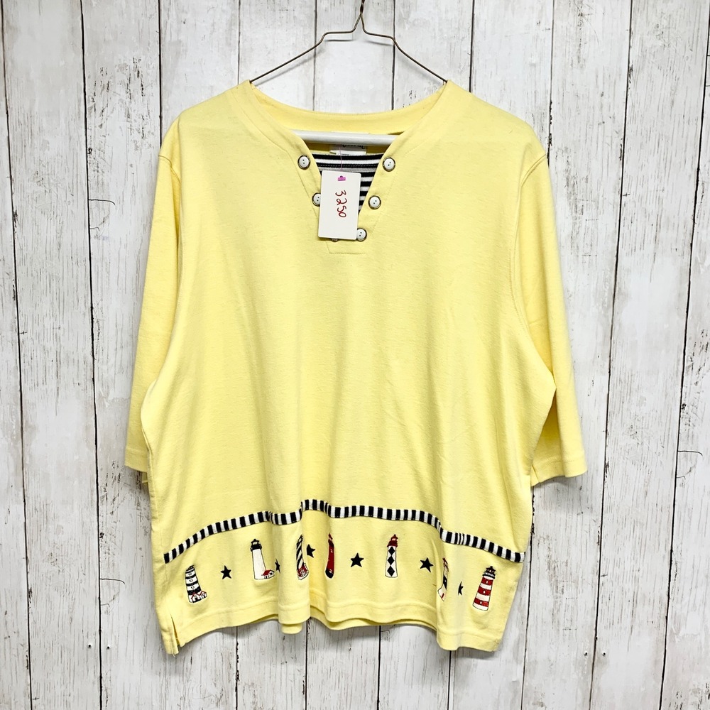 BonWorth Lighthouse Nautical‎ Top Womens Size L Yellow Cotton Blend Short Sleeve